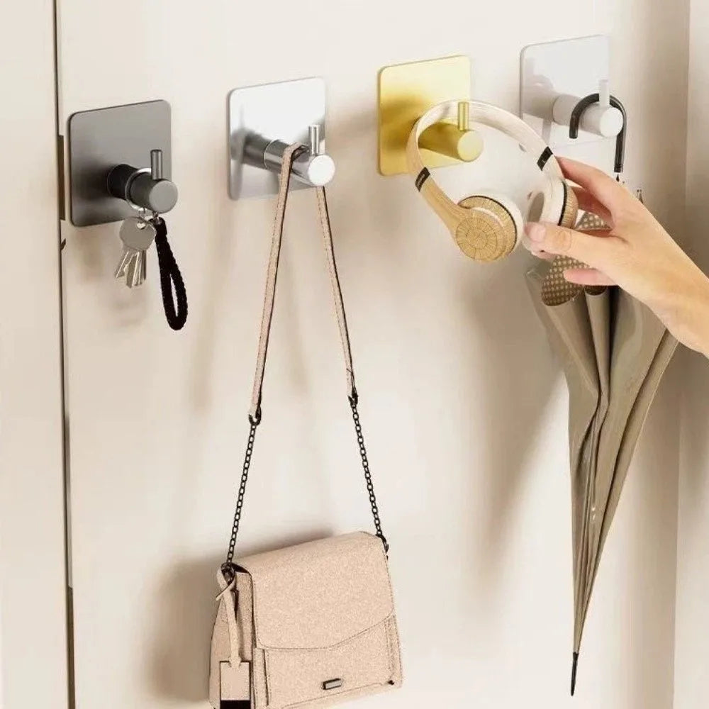 3pcs Multi-purpose Stainless Steel Wall Hooks Rust Proof Adhesive Hooks Bathroom Clothes Hooks Organization Accessory