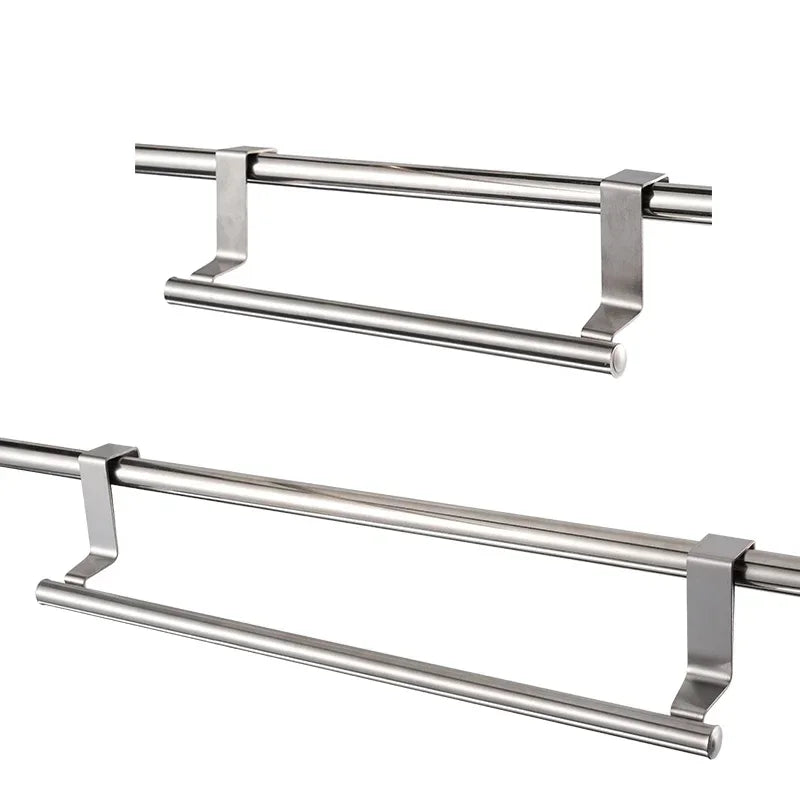 Stainless Steel Over Cabinet Towel Bar | No Drilling Kitchen & Bathroom Door Towel Holder | Hanging Organizer Rack | Bar Only. Towel NOT Included
