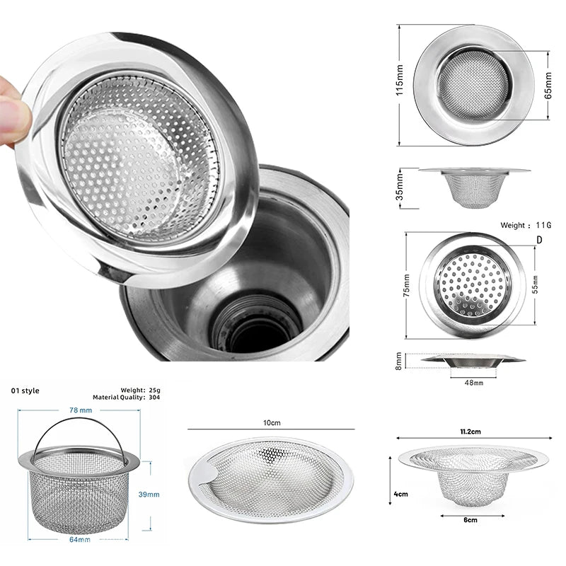 Stainless Steel Sink Strainer | Kitchen Sink Drain Filter | Shower Bathtub Bathroom Floor Drain Mesh Filter