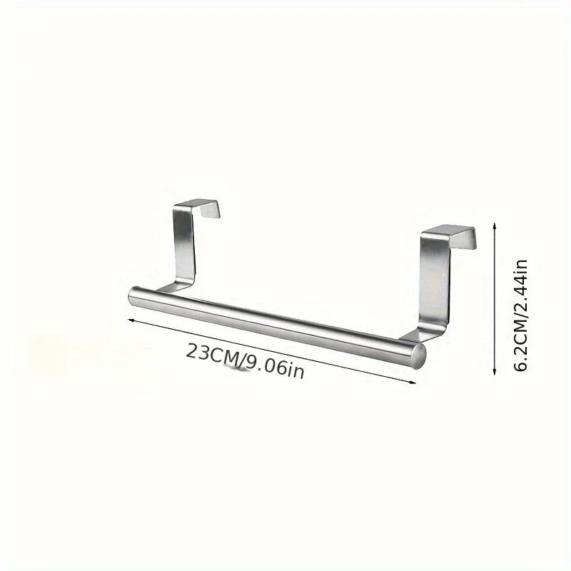 Stainless Steel Over Cabinet Towel Bar | No Drilling Kitchen & Bathroom Door Towel Holder | Hanging Organizer Rack | Bar Only. Towel NOT Included
