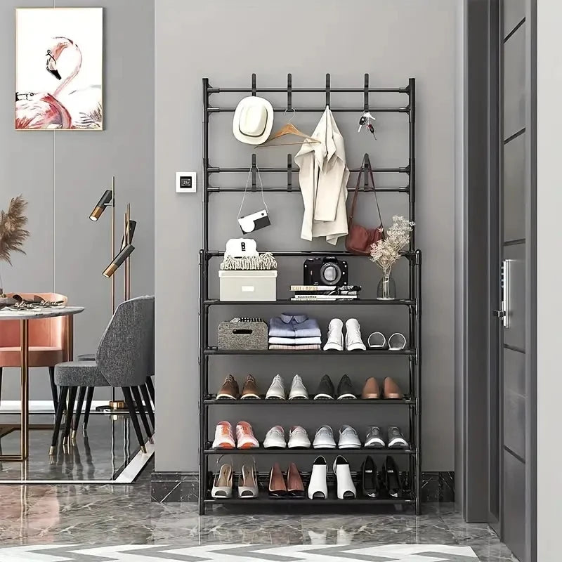 Coat Hanger with Shoe Rack | Entryway Hall Tree with Double Hooks for Jackets, Hats & Bags | Home Organization