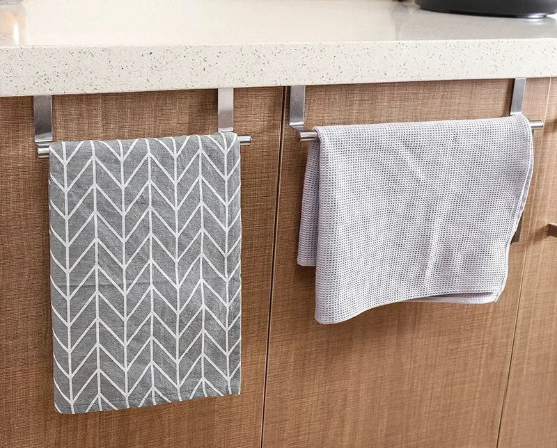 Stainless Steel Over Cabinet Towel Bar | Punch-Free Kitchen & Bathroom Door Towel Holder | Hanging Organizer Rack