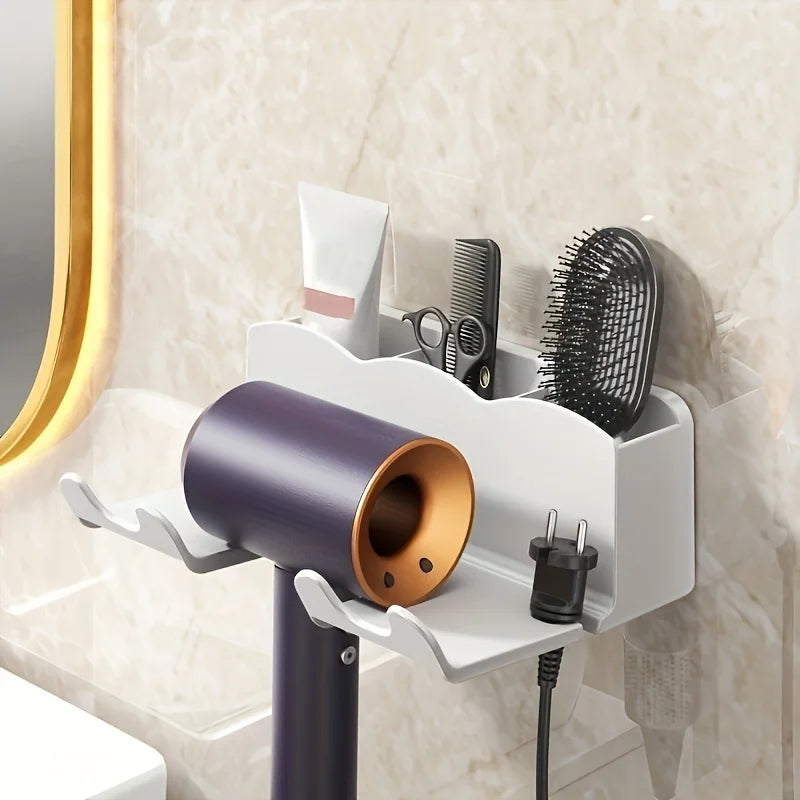 Wall Mounted Hair Dryer Organizer | No Drill Bathroom Storage Rack | Hair Dryer Holder