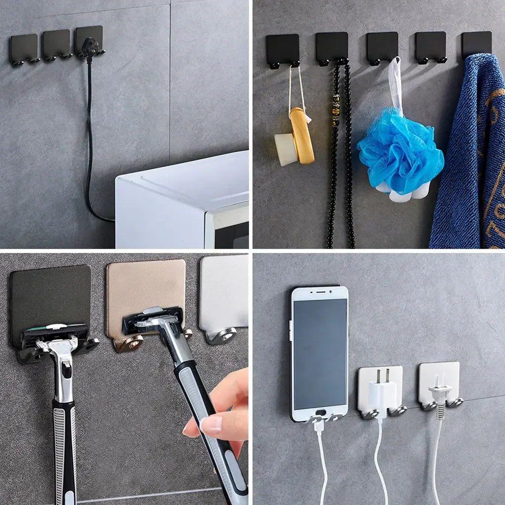 2/4PCS Adhesive Razor Holder Wall Mounted Bathroom For Shower Hook Rack Gillette Shaver Shaving Holder Black Plastic Hook