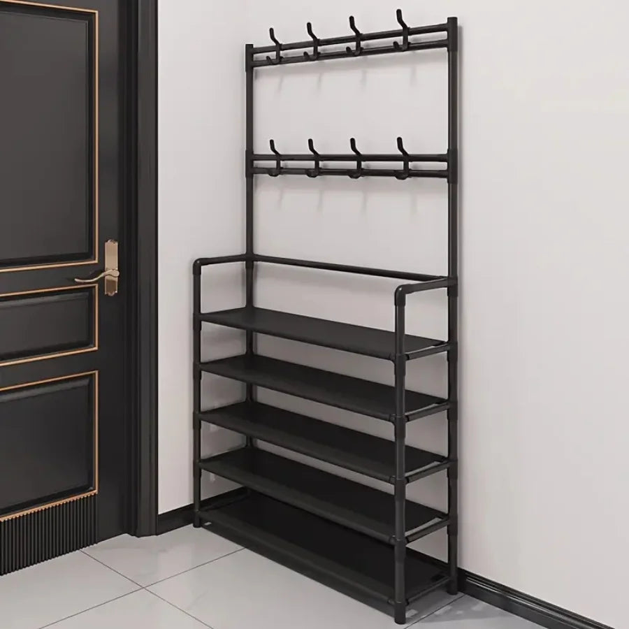 Coat Hanger with Shoe Rack | Entryway Hall Tree with Double Hooks for Jackets, Hats & Bags | Home Organization