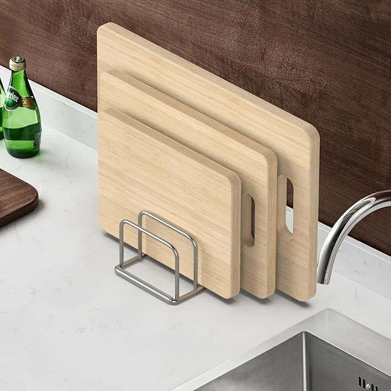 Stainless Steel Pot Lid & Cutting Board Organizer | Heavy-Duty Kitchen Counter Rack | Space-Saving Cookware Storage Holder