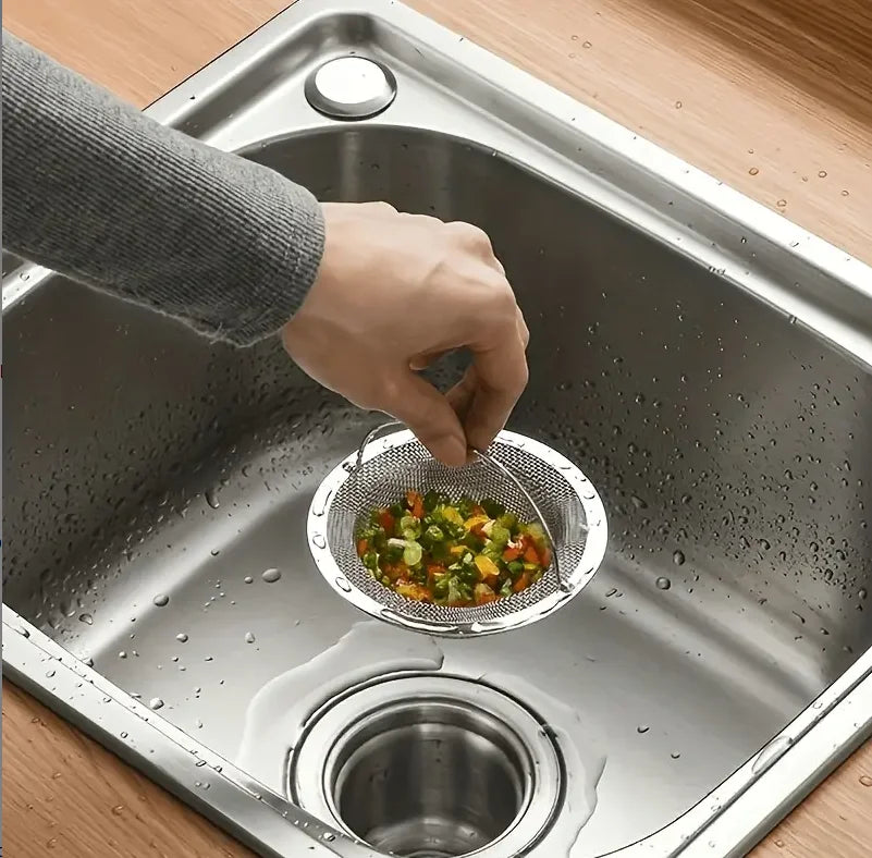 Stainless Steel Sink Drain Strainer with Handle | Kitchen & Bathroom Drain Filter | Reusable Anti-Clog Sink Basket | Easy-Lift Drain Catcher