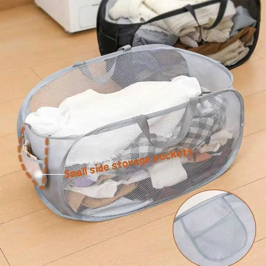 Foldable Laundry Basket | Large Capacity Laundry Hamper with Handles & Side Pockets | Collapsible Bathroom Storage Basket