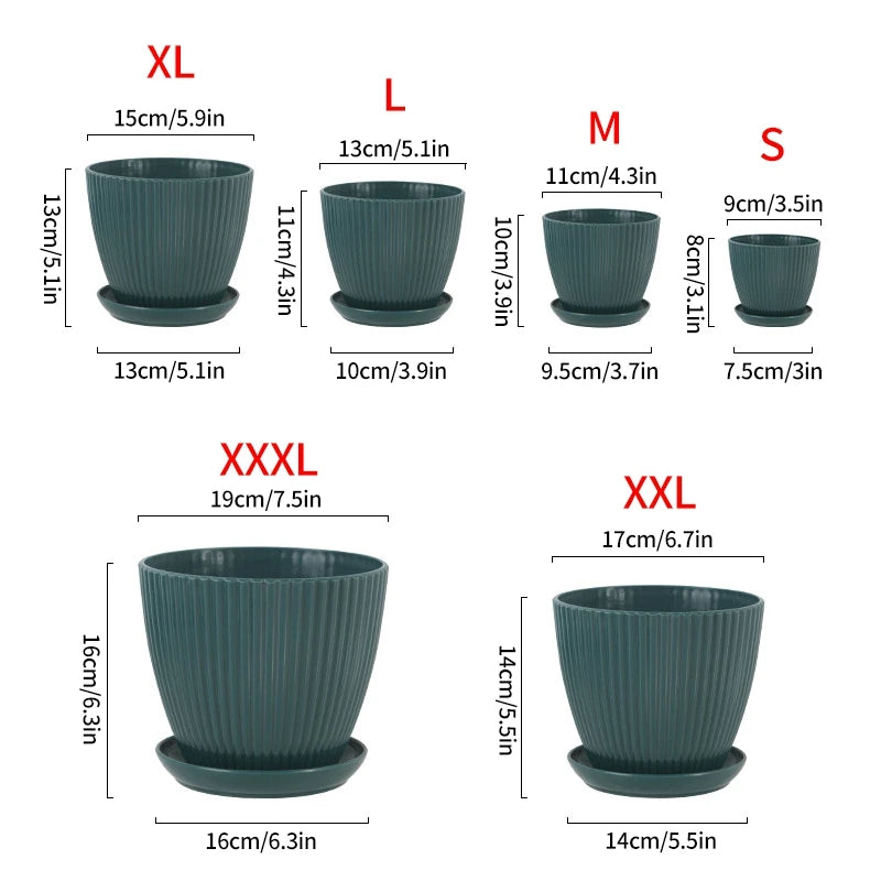 Small Indoor Flower Pot with Drainage Tray | Round Plastic Planter for Succulents, Herbs & Houseplants | Desk & Home Decor