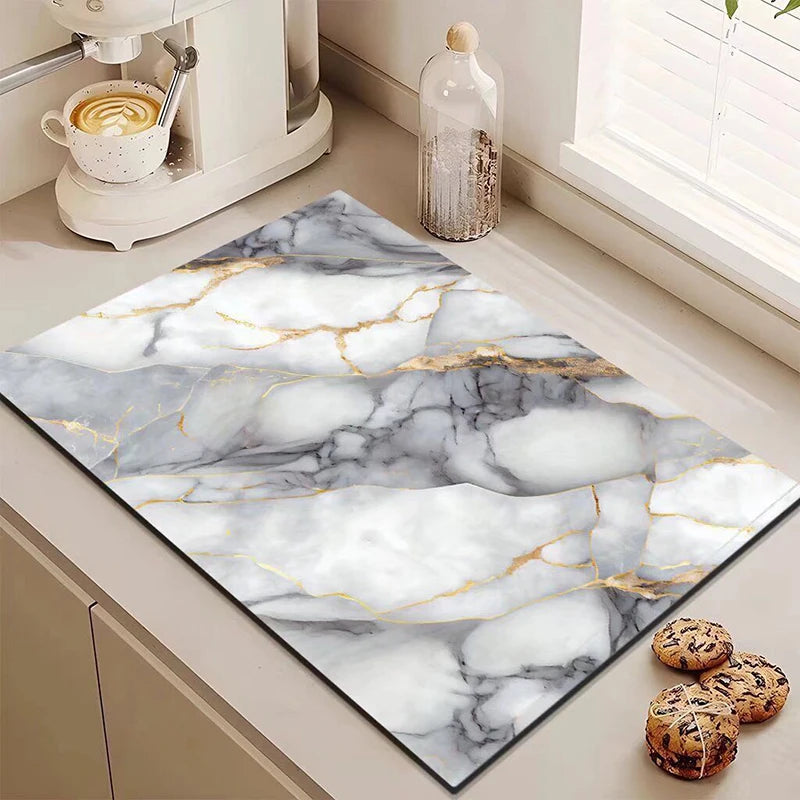 Luxury Marble Dish Drying Mat | Quick-Dry Coffee Maker & Countertop Drain Pad | Absorbent Kitchen Drying Mat