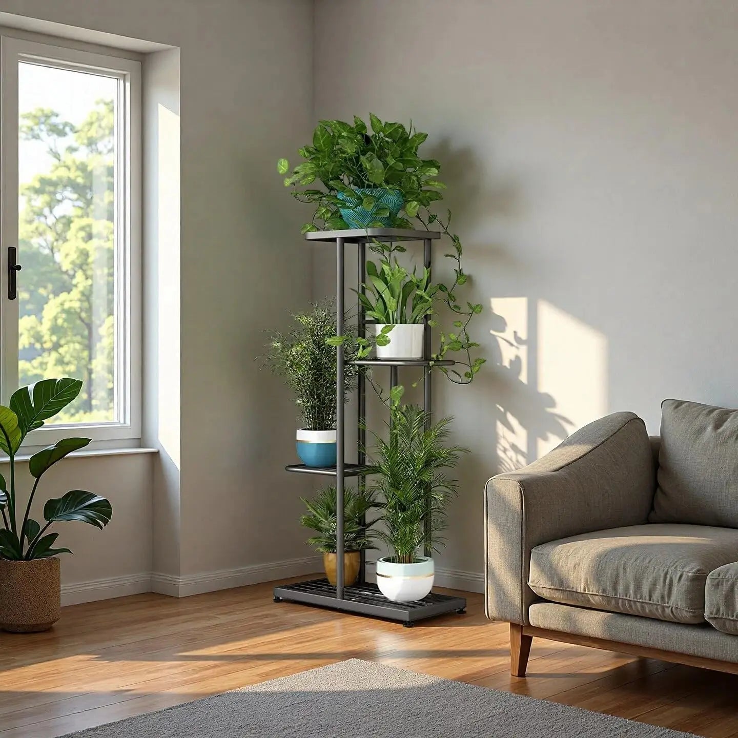 4-Tier Metal Plant Stand | Indoor & Outdoor Corner Plant Shelf for Patio, Balcony, Living Room & Garden