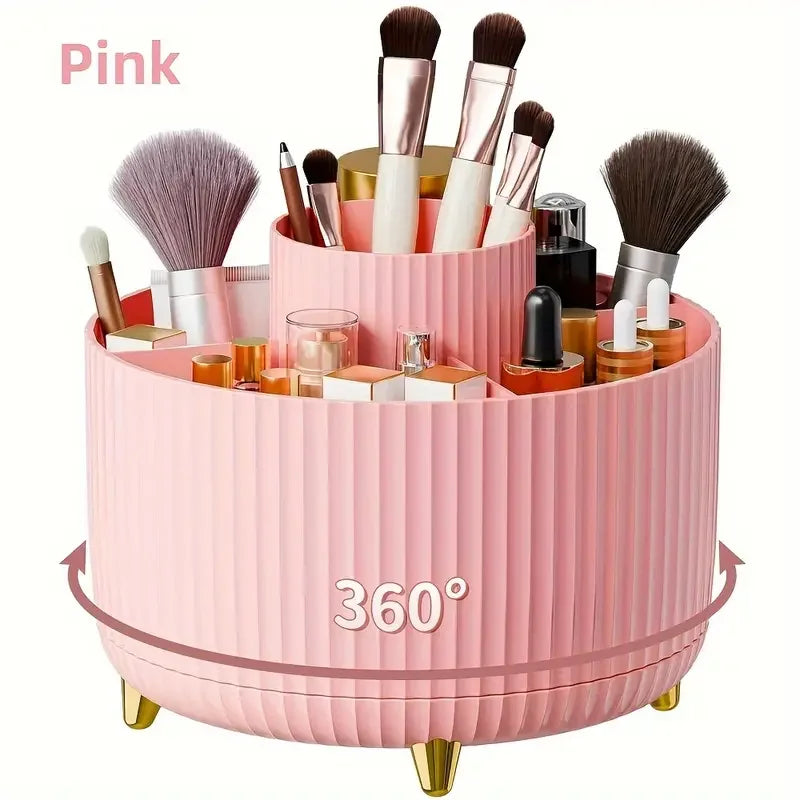 360° Rotating Makeup Organizer | Multi-Compartment Cosmetic Storage Holder | Vanity Organizer for Brushes & Skincare | Makeup, Brushes, and Accessories are NOT Included
