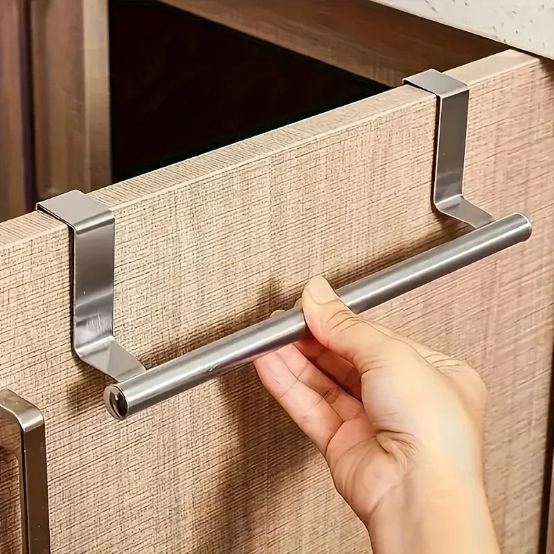 Stainless Steel Over Cabinet Towel Bar | No Drilling Kitchen & Bathroom Door Towel Holder | Hanging Organizer Rack | Bar Only. Towel NOT Included