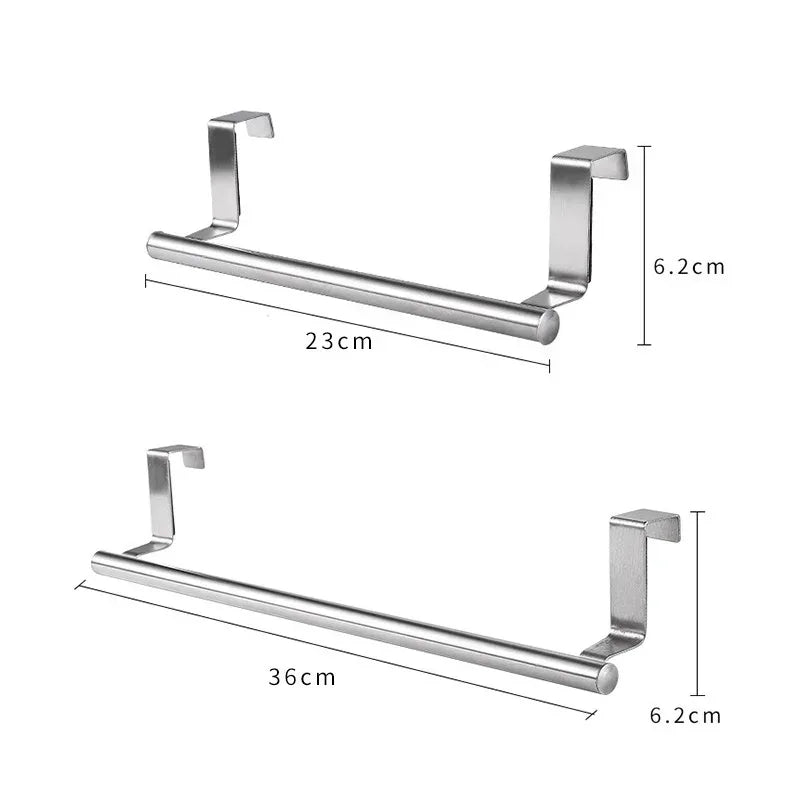 Stainless Steel Over Cabinet Towel Bar | Punch-Free Kitchen & Bathroom Door Towel Holder | Hanging Organizer Rack