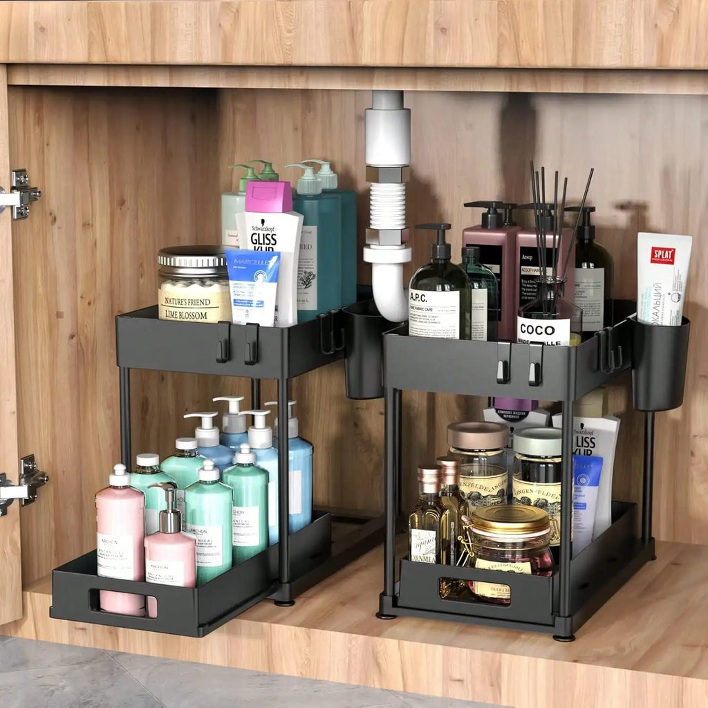 Pull-Out Under Sink Organizer | Heavy-Duty Sliding Storage Shelf for Kitchen & Bathroom | Large Capacity Cabinet Organizer 2PCS Set