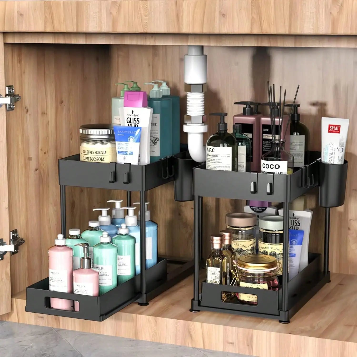 Pull-Out Under Sink Organizer | Heavy-Duty Sliding Storage Shelf for Kitchen & Bathroom | Large Capacity Cabinet Organizer 2PCS Set
