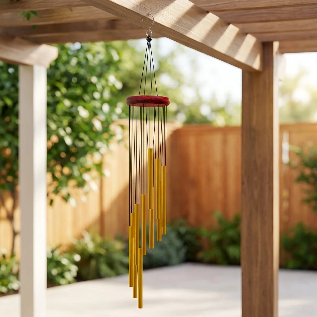 12-Tube Aluminum Wind Chimes | Outdoor Hanging Wind Chime Decor with Hook | Gold & Silver Garden Decoration