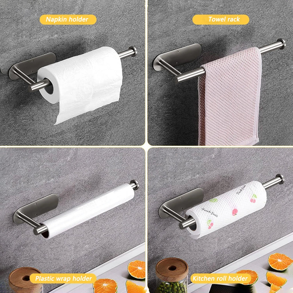 Self-Adhesive Paper Towel Holder | Wall Mount Kitchen Paper Towel Rack | No-Drill Towel & Toilet Paper Holder for Bathroom