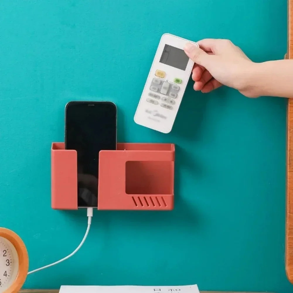 Wall Mounted Remote Controller Storage Box Mobile Phone Charging Holder Storage Box Universal Phone Stand Pen Pencil Organizer
