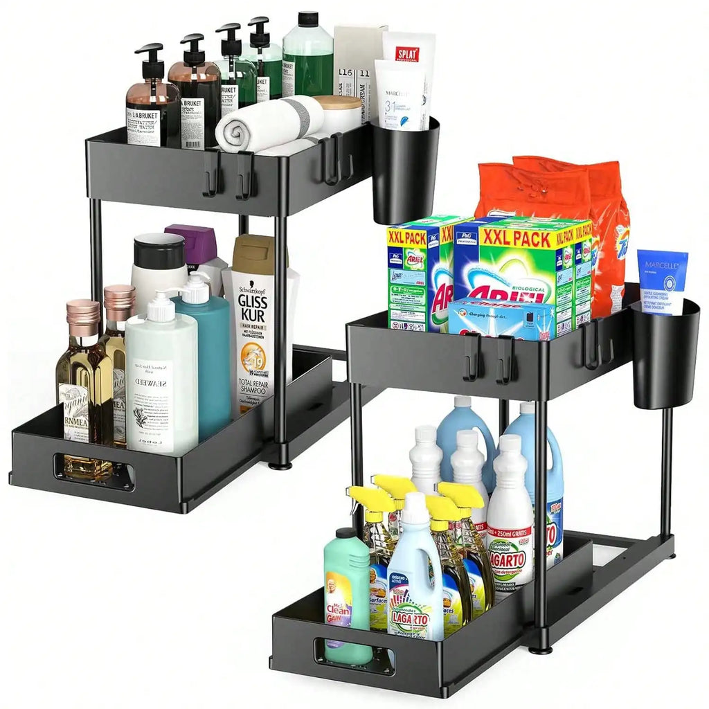 Pull-Out Under Sink Organizer | Heavy-Duty Sliding Storage Shelf for Kitchen & Bathroom | Large Capacity Cabinet Organizer 2PCS Set