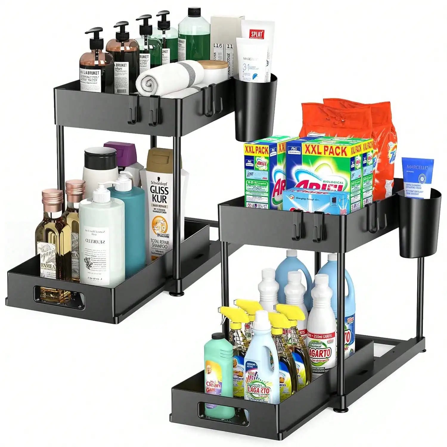 Pull-Out Under Sink Organizer | Heavy-Duty Sliding Storage Shelf for Kitchen & Bathroom | Large Capacity Cabinet Organizer 2PCS Set