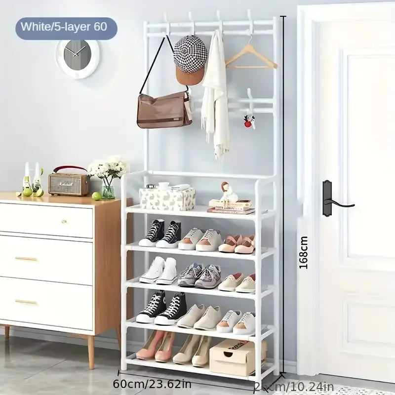 Coat Hanger with Shoe Rack | Entryway Hall Tree with Double Hooks for Jackets, Hats & Bags | Home Organization