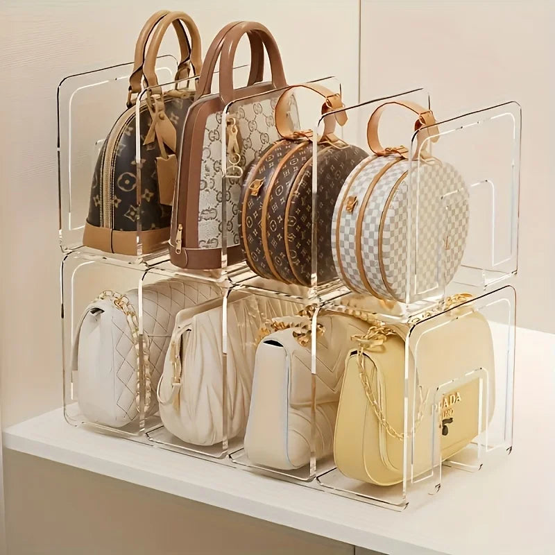 Clear Acrylic Handbag Organizer Set | Purse & Wallet Storage Racks | Space-Saving Closet Organizer for Bags, Books & Accessories