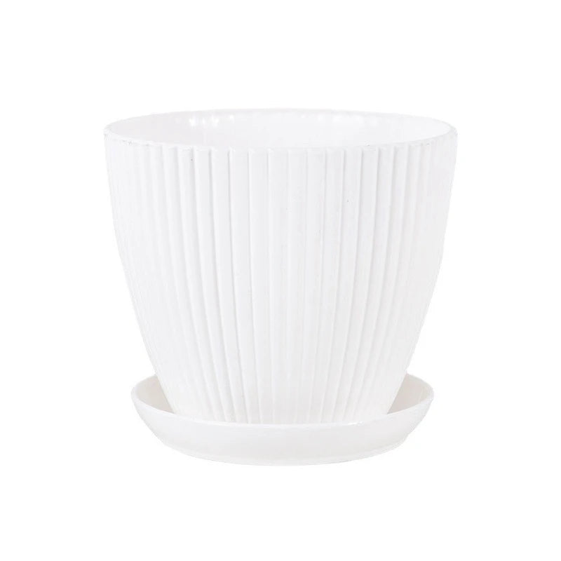 Small Indoor Flower Pot with Drainage Tray | Round Plastic Planter for Succulents, Herbs & Houseplants | Desk & Home Decor