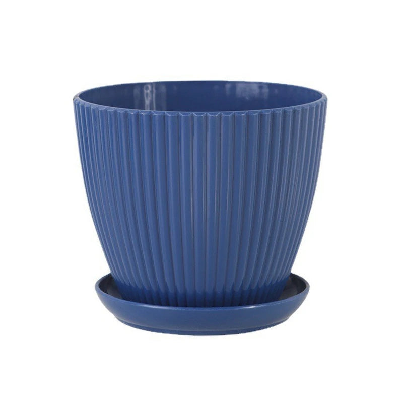Small Indoor Flower Pot with Drainage Tray | Round Plastic Planter for Succulents, Herbs & Houseplants | Desk & Home Decor
