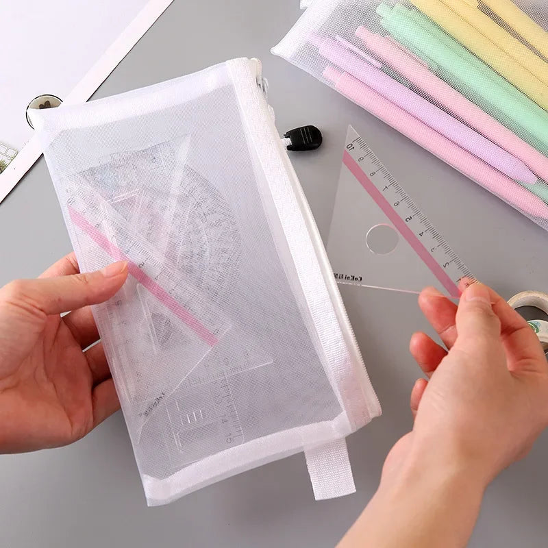 Mesh Zipper Organizer Bags | Transparent Nylon Storage Pouches for Puzzles, Toys, Games & Art Supplies | Home Organization