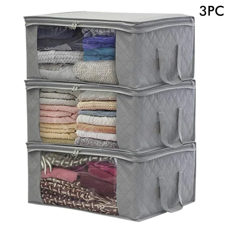 Large Foldable Storage Bin with Clear Window | Stackable Clothing & Blanket Organizer with Handles | Closet & Under Bed Storage