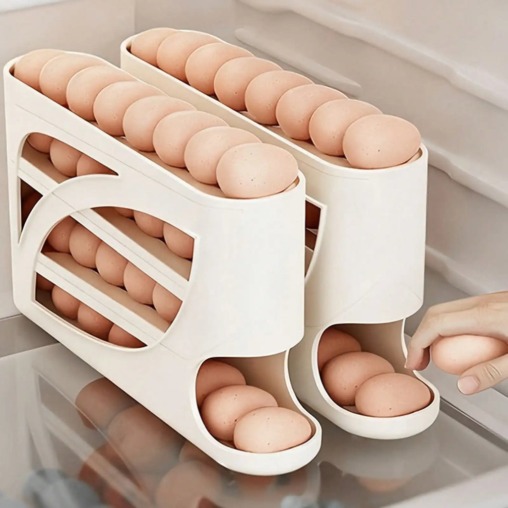 Rolling Egg Holder for Refrigerator | 30-Egg Capacity Automatic Rolling Egg Rack | Fridge & Kitchen Organizer