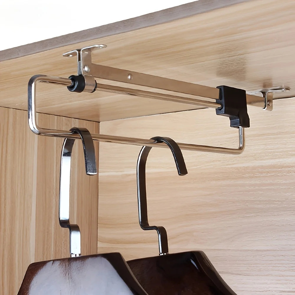 Pull-Out Clothes Hanging Rod | Adjustable Foldable Wardrobe Rail for Closet Organization & Space-Saving Storage