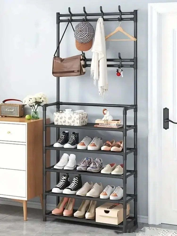Coat Hanger with Shoe Rack | Entryway Hall Tree with Double Hooks for Jackets, Hats & Bags | Home Organization