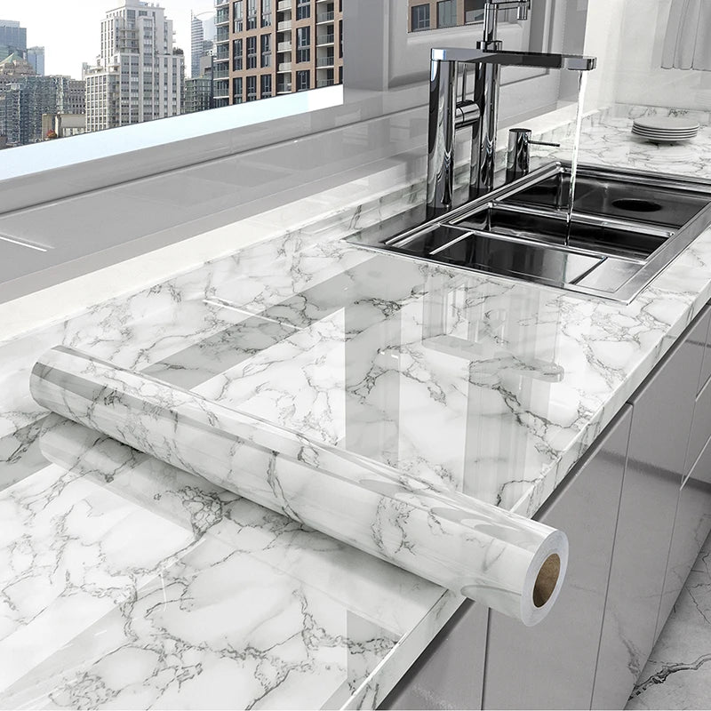 Marble Peel & Stick Wallpaper | Waterproof Oil-Proof Contact Paper for Kitchen Countertops, Cabinets & Backsplash Renovation