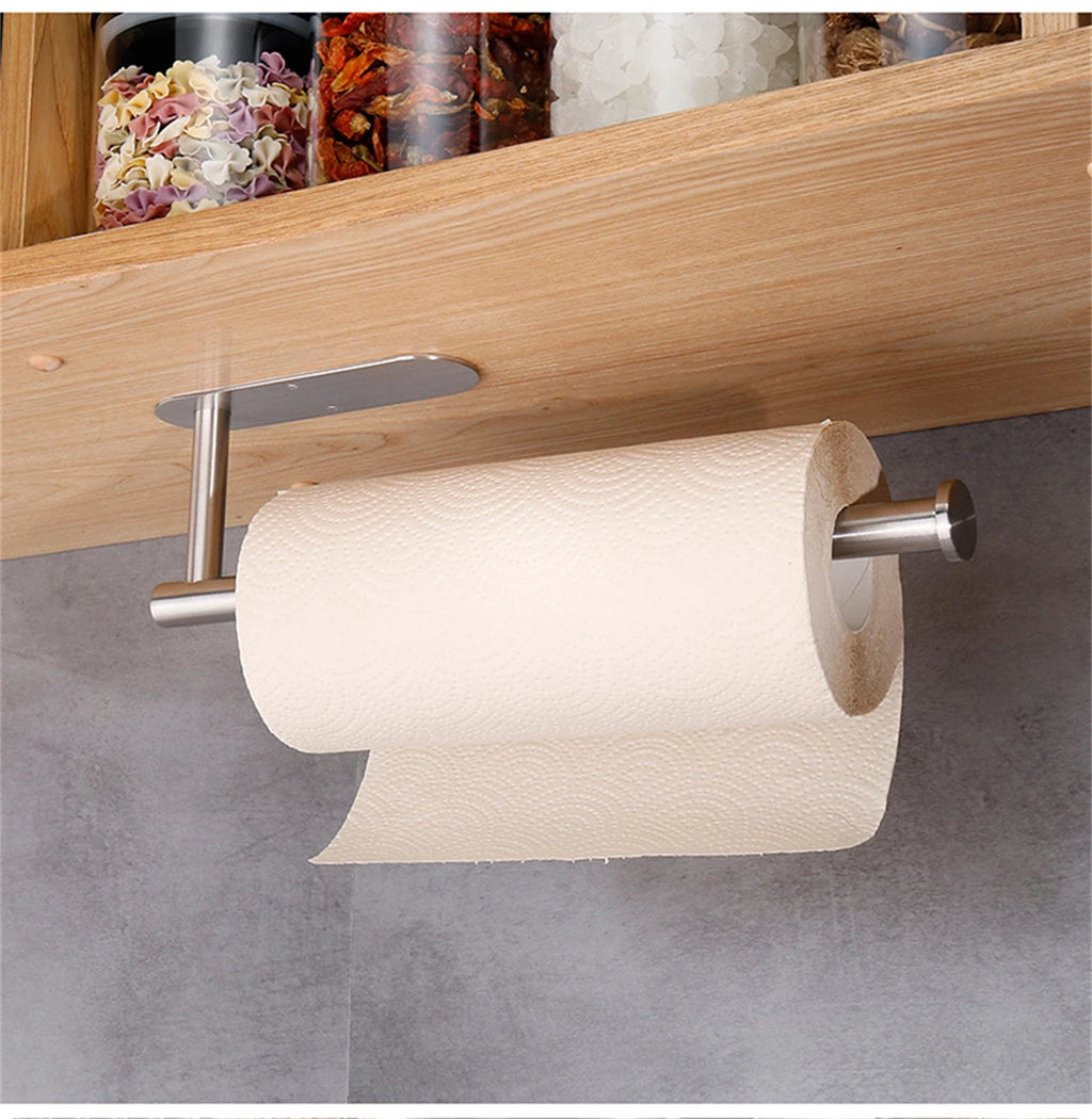 Self-Adhesive Paper Towel Holder | Wall Mount Kitchen Paper Towel Rack | No-Drill Towel & Toilet Paper Holder for Bathroom