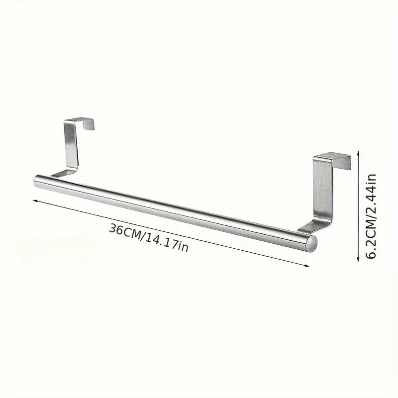 Stainless Steel Over Cabinet Towel Bar | No Drilling Kitchen & Bathroom Door Towel Holder | Hanging Organizer Rack | Bar Only. Towel NOT Included