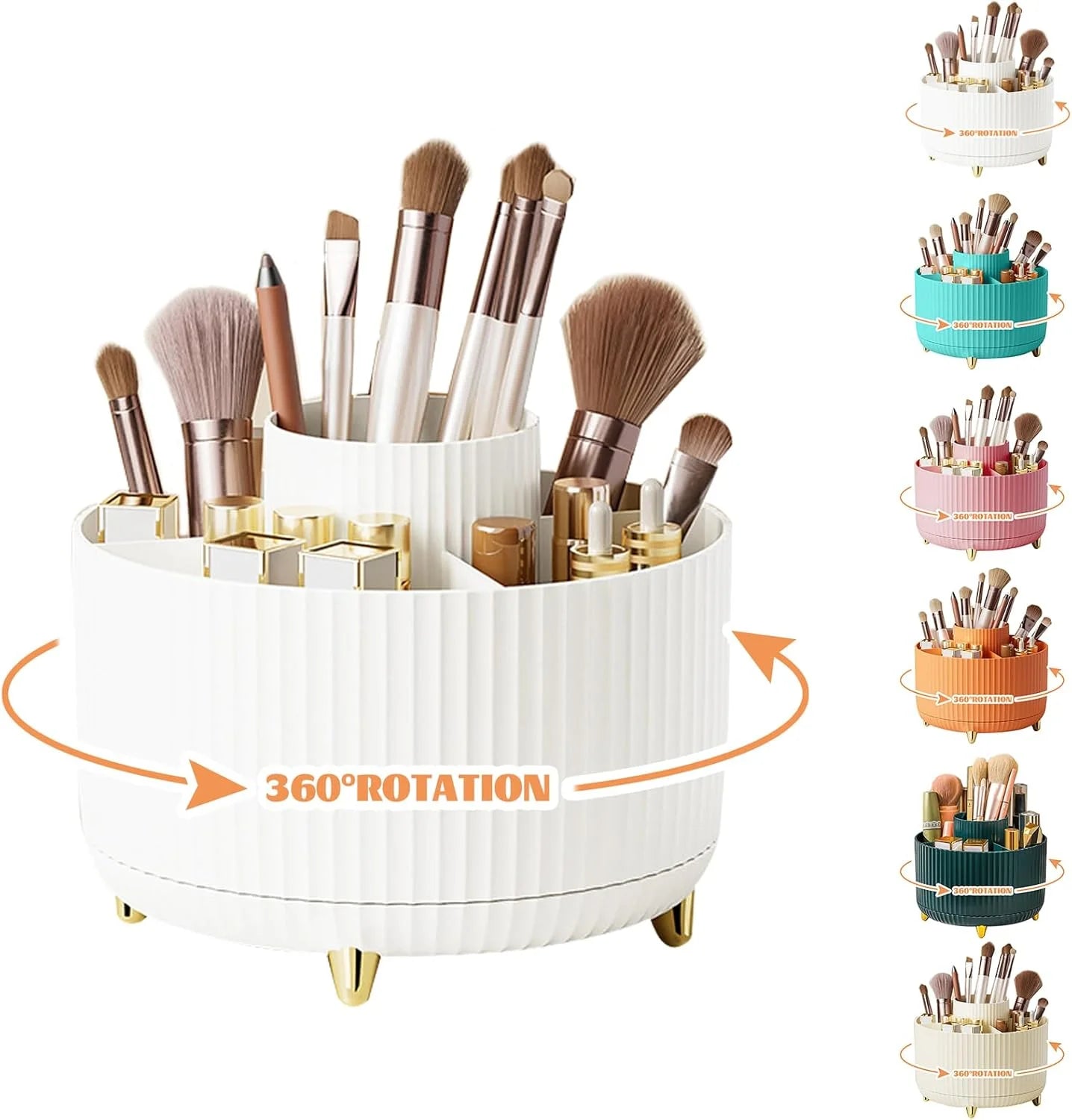 360° Rotating Makeup Organizer | Multi-Compartment Cosmetic Storage Holder | Vanity Organizer for Brushes & Skincare | Makeup, Brushes, and Accessories are NOT Included