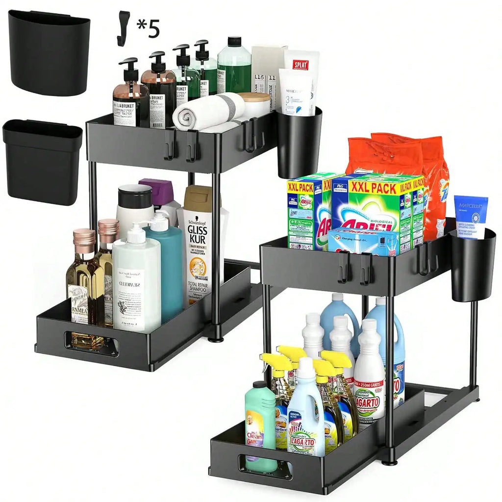 Pull-Out Under Sink Organizer | Heavy-Duty Sliding Storage Shelf for Kitchen & Bathroom | Large Capacity Cabinet Organizer 2PCS Set
