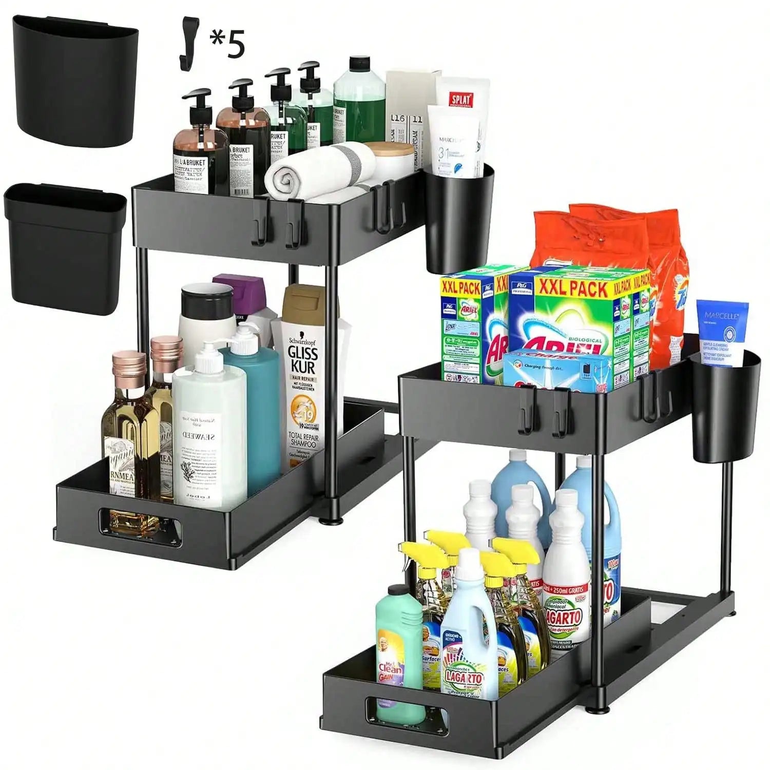 Pull-Out Under Sink Organizer | Heavy-Duty Sliding Storage Shelf for Kitchen & Bathroom | Large Capacity Cabinet Organizer 2PCS Set