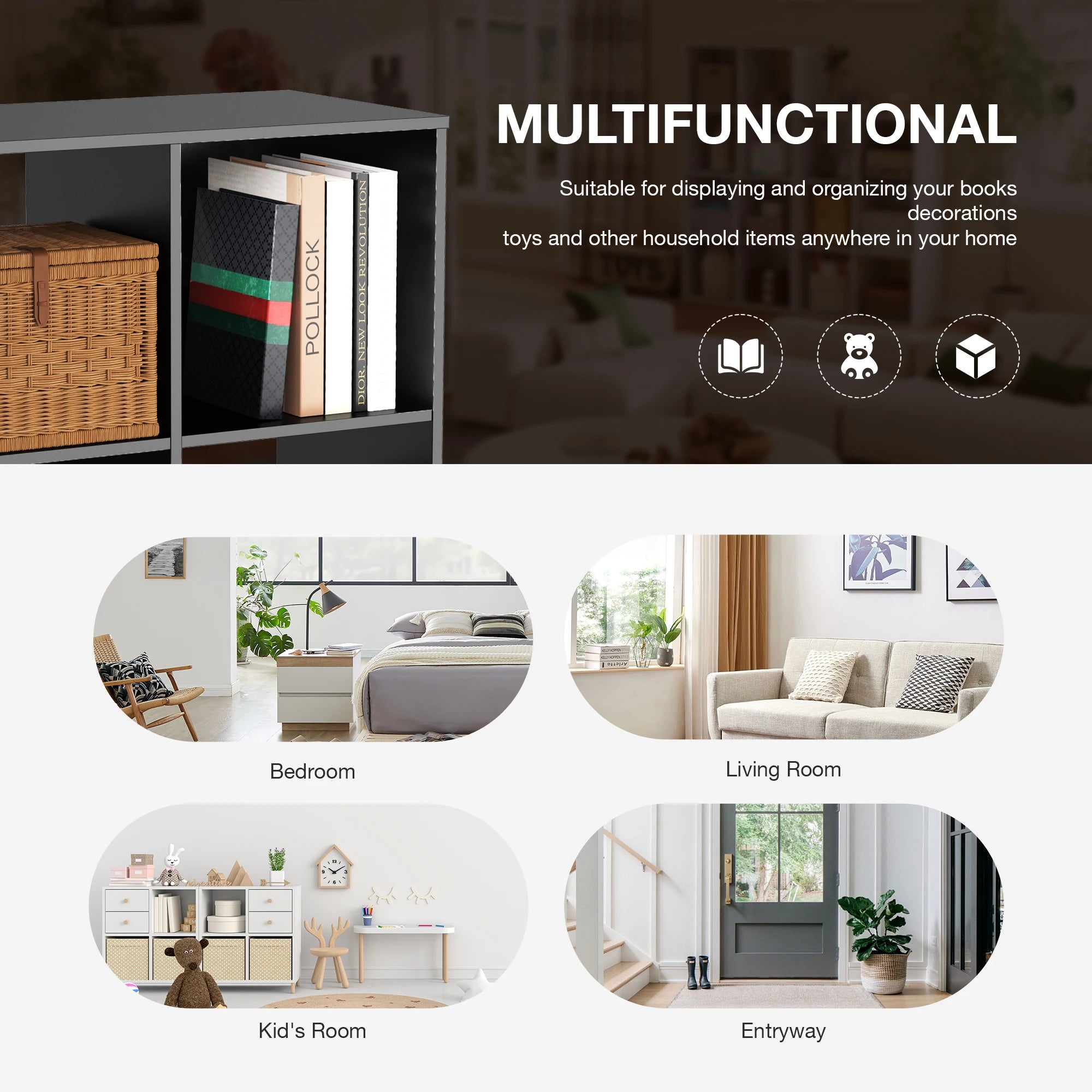 6, 8, or 9-Cube Storage Organizer Bookcase | Wooden Cubby Shelf for Living Room, Home Office & Display Storage