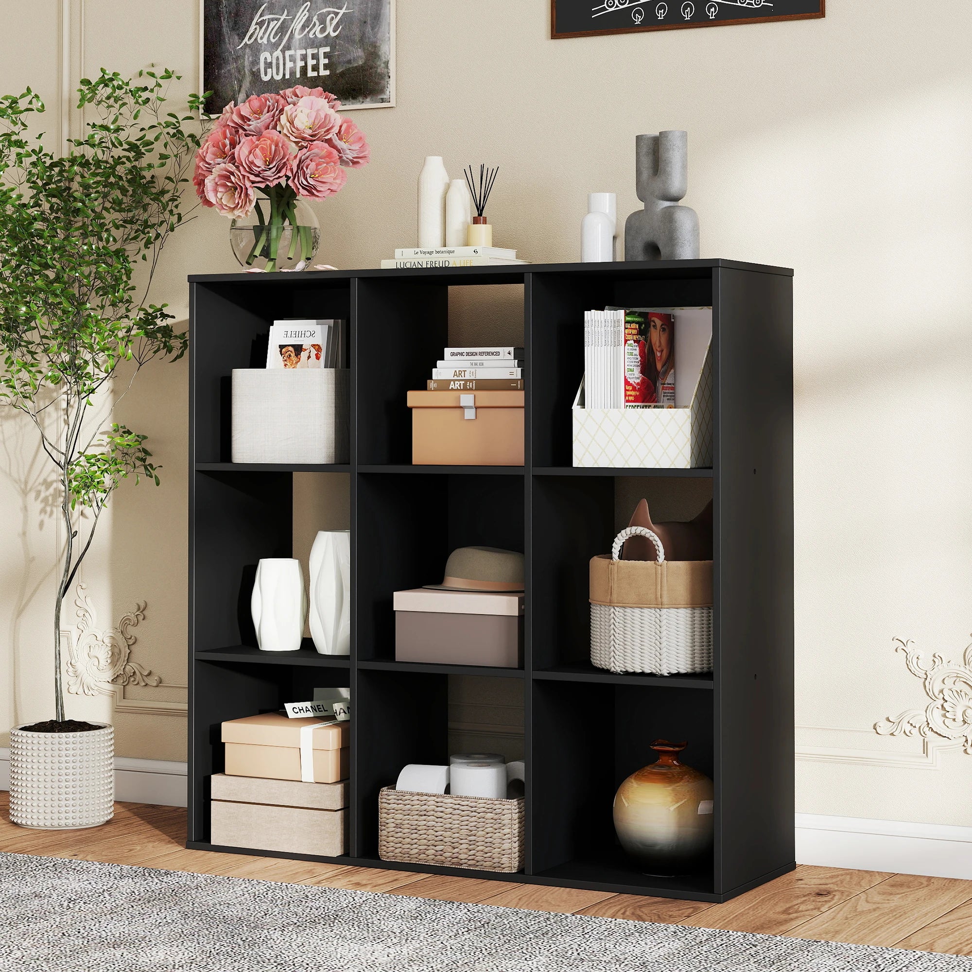 6, 8, or 9-Cube Storage Organizer Bookcase | Wooden Cubby Shelf for Living Room, Home Office & Display Storage