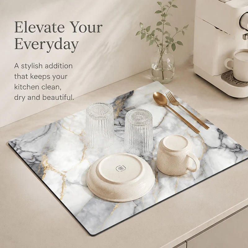 Luxury Marble Dish Drying Mat | Quick-Dry Coffee Maker & Countertop Drain Pad | Absorbent Kitchen Drying Mat