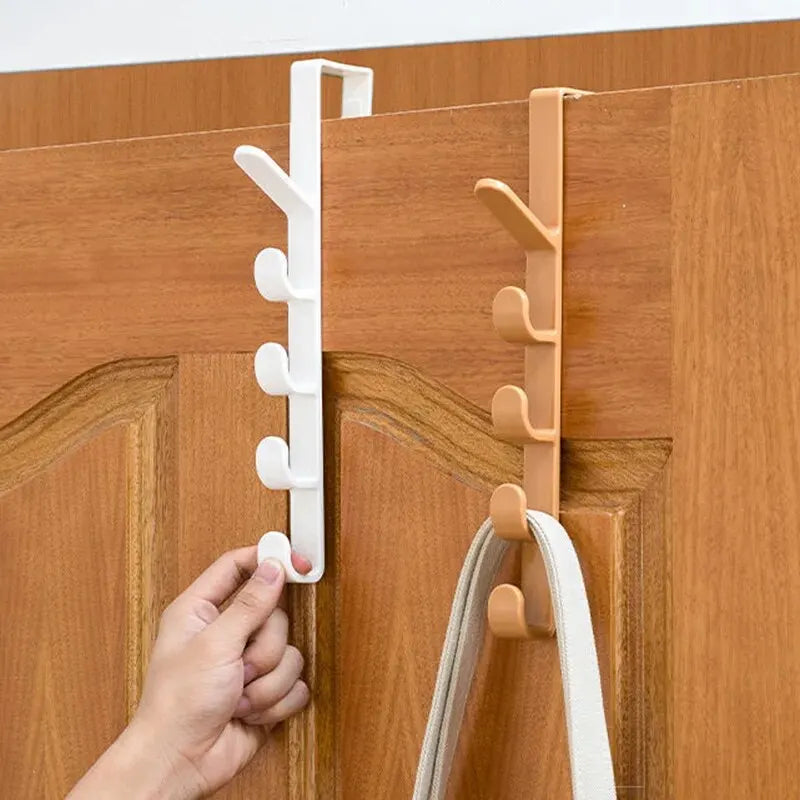 Over The Door Clothes & Purse Hanger | 5-Hook Bedroom Storage Rack | Space Saving Door Organizer for Bags, Hats & Jackets