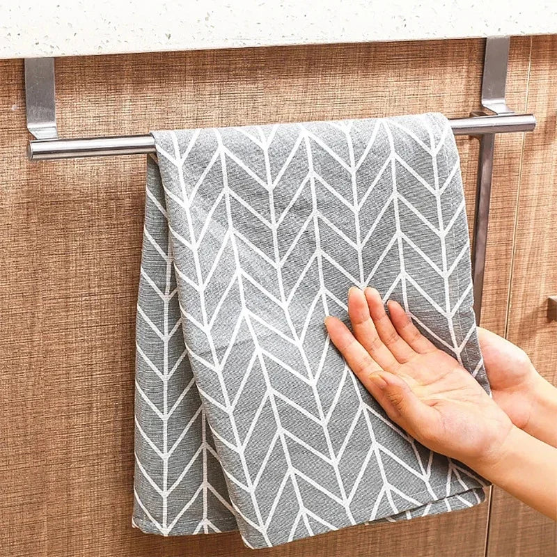 Stainless Steel Over Cabinet Towel Bar | No Drilling Kitchen & Bathroom Door Towel Holder | Hanging Organizer Rack | Bar Only. Towel NOT Included