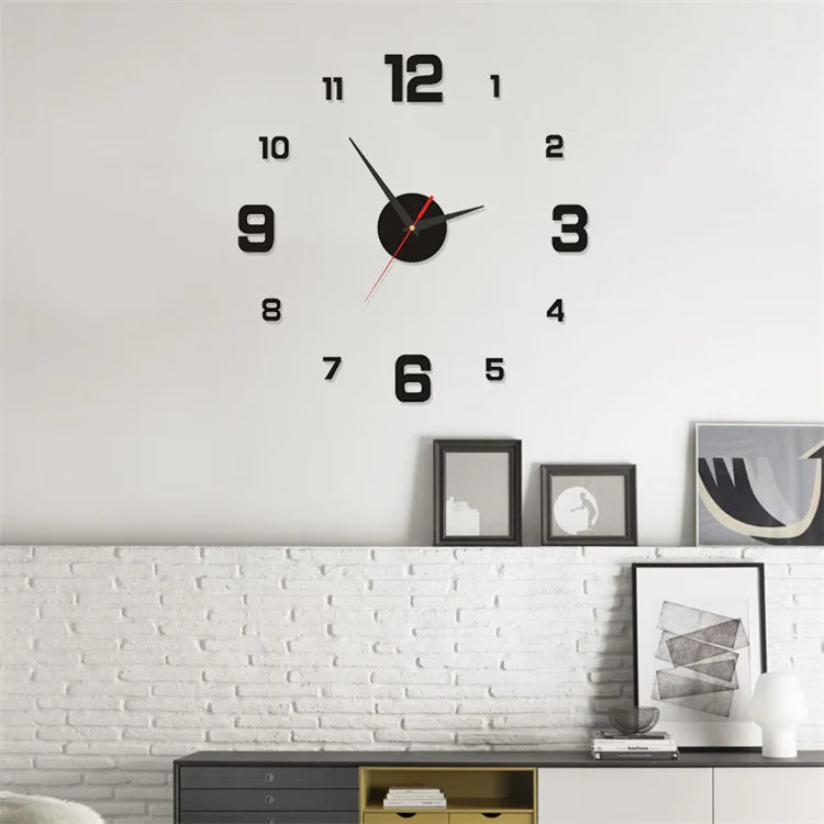3D Frameless DIY Wall Clock | Large Wall Sticker Clock | Modern Living Room & Office Wall Decor