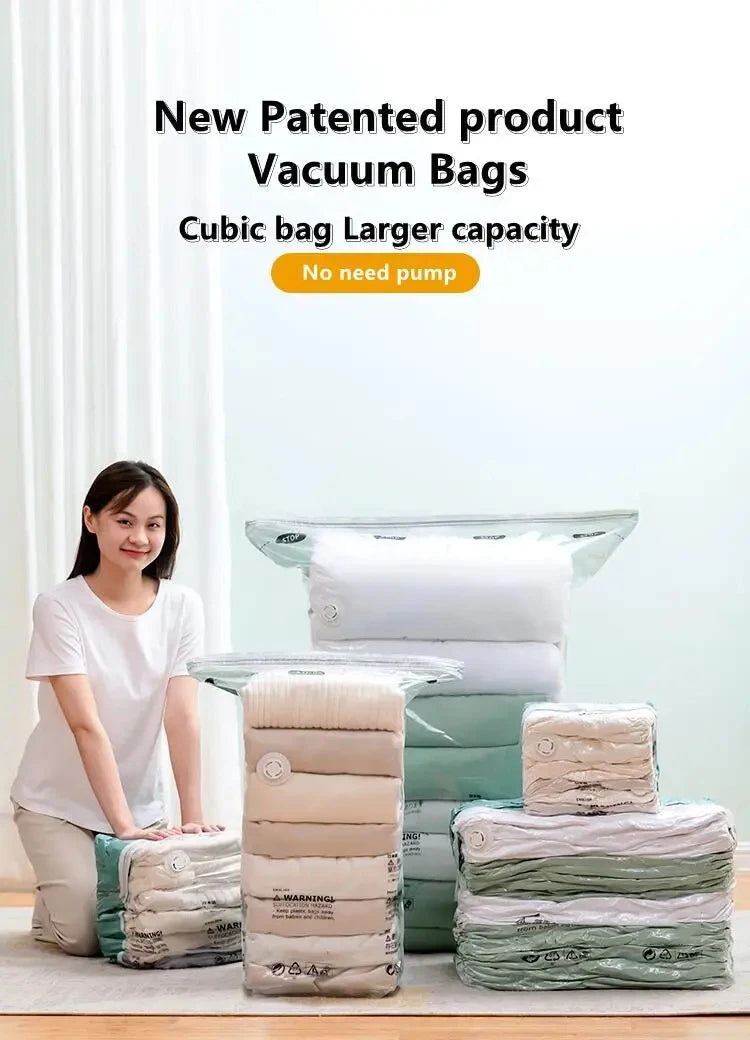 No-Pump Vacuum Storage Bag | Large Compression Bag for Clothes, Blankets & Travel | Space-Saving Organizer