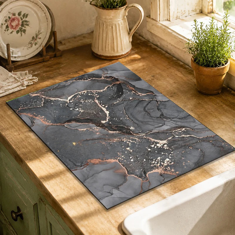 Luxury Marble Dish Drying Mat | Quick-Dry Coffee Maker & Countertop Drain Pad | Absorbent Kitchen Drying Mat