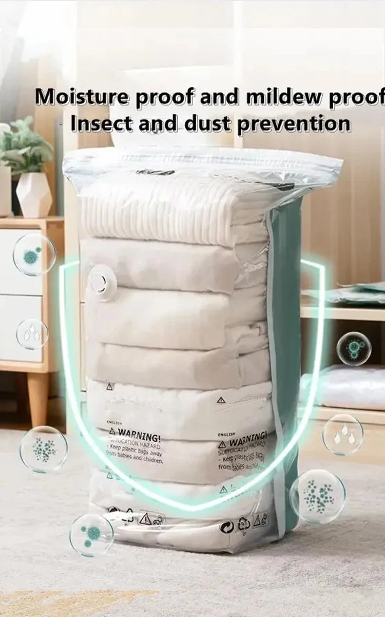No-Pump Vacuum Storage Bag | Large Compression Bag for Clothes, Blankets & Travel | Space-Saving Organizer