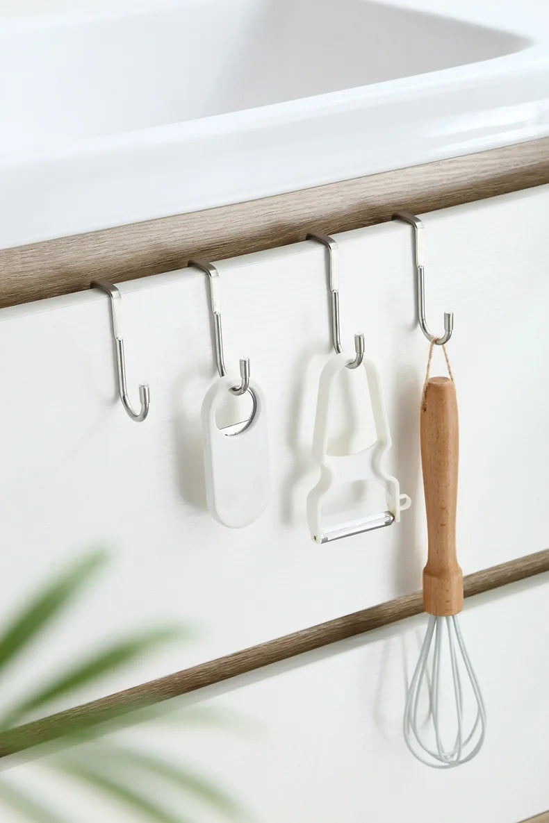 Stainless Steel Double S-Shaped Door Hanger Hooks | Over Door Storage Organizer for Bathroom, Kitchen & Closet | Hooks Only. Towels and Accessories are Not Included
